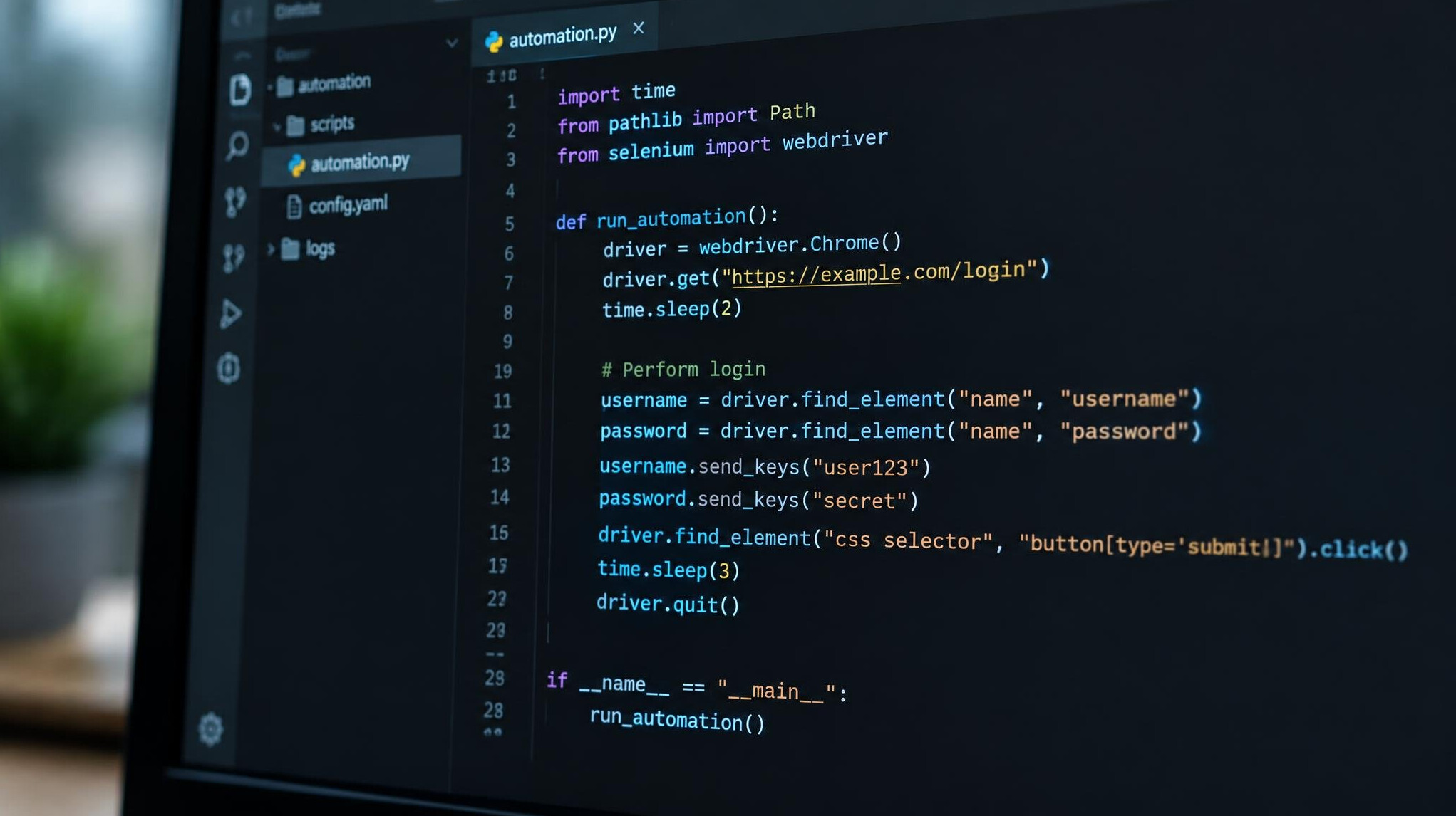 Source code on a dark monitor